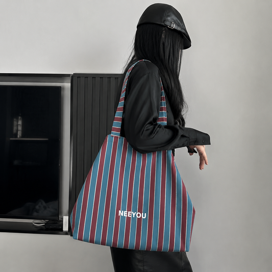 Blue Stripe Canvas Tote Bag