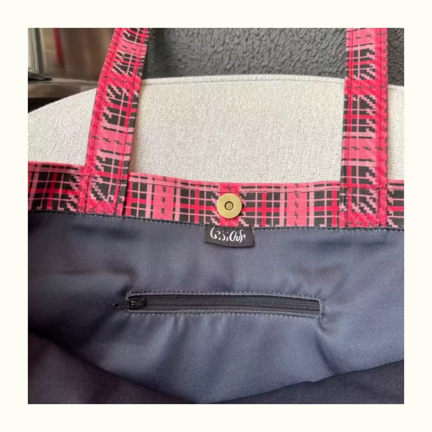 Black Pink Plaid Canvas Tote Bag