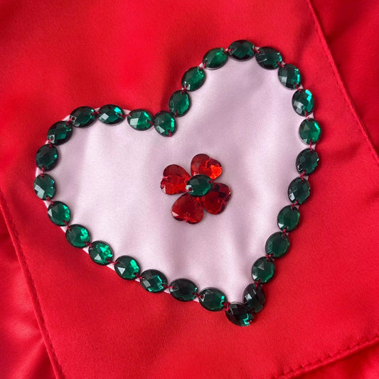 Red Satin Heart Detail Shoulder Bag