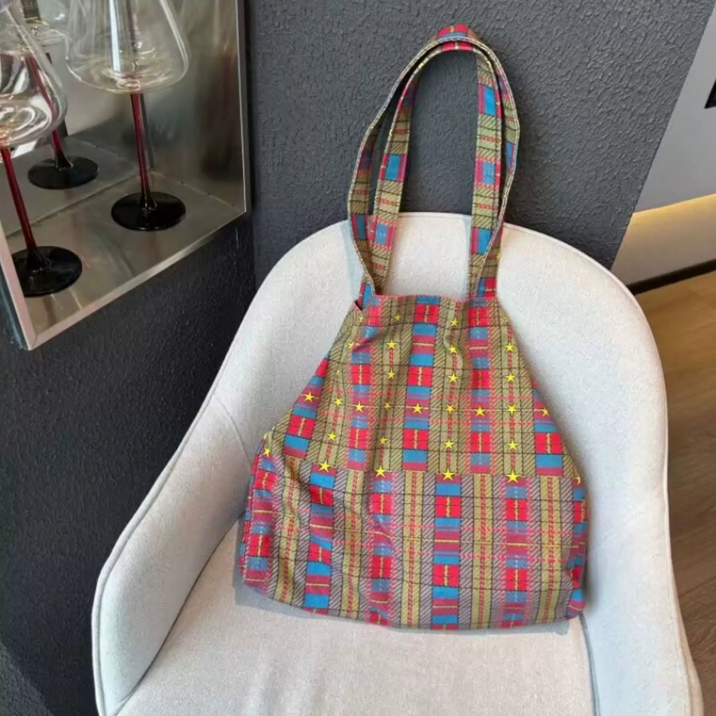 Colorful Plaid Canvas Tote Bag