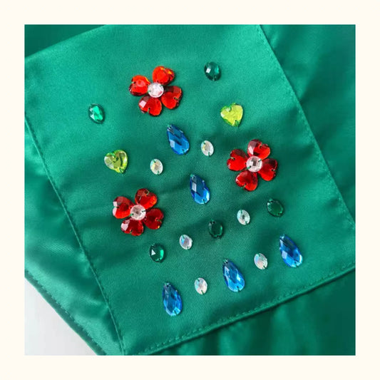 Green Satin Rhinestone Shoulder Bag