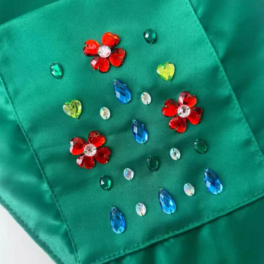 Green Satin Rhinestone Shoulder Bag