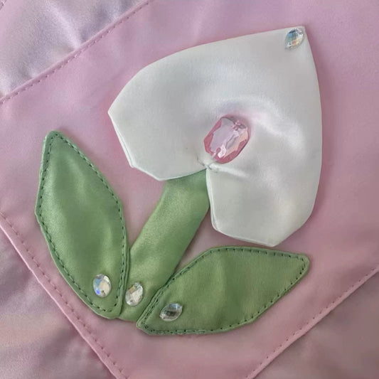 Pink Satin Flower Shoulder Bag
