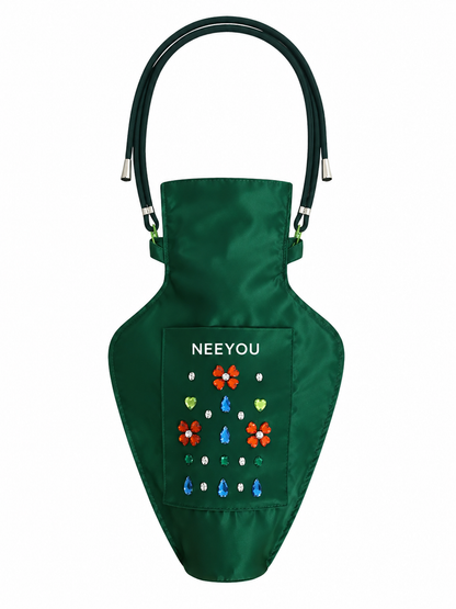 Green Satin Rhinestone Shoulder Bag