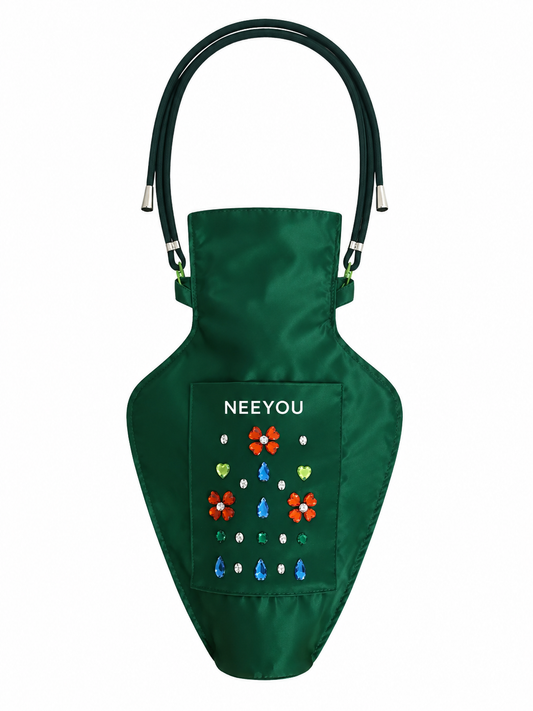 Green Satin Rhinestone Shoulder Bag