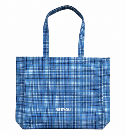 Blue Plaid Canvas Tote Bag