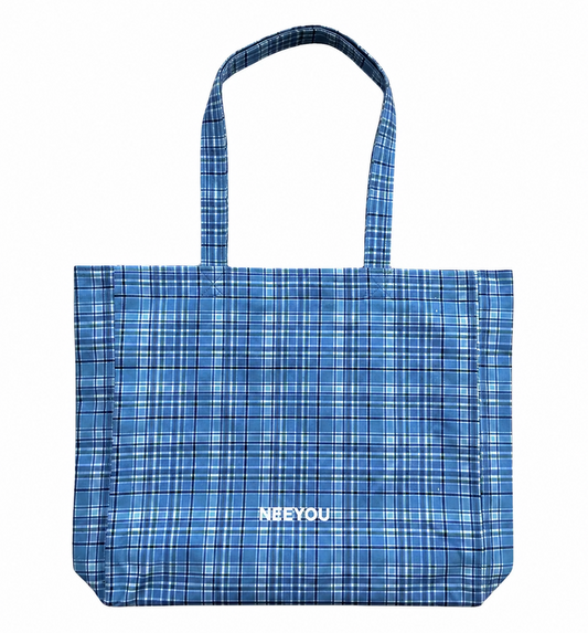 Blue Plaid Canvas Tote Bag