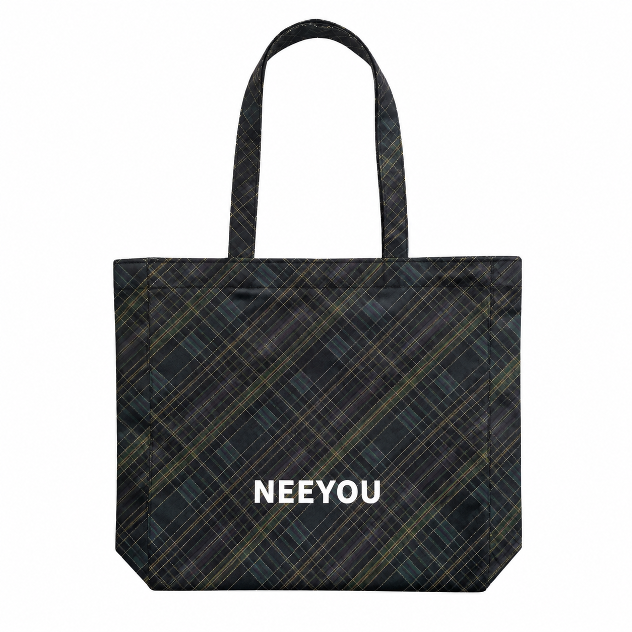 Black Plaid Canvas Tote Bag