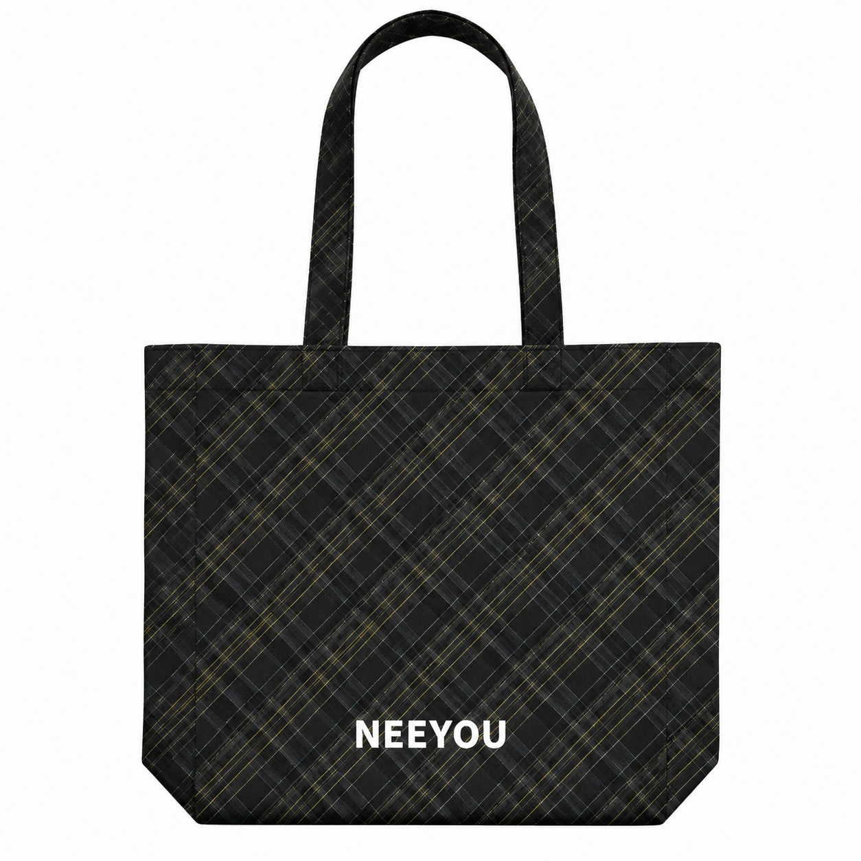 Black Plaid Canvas Tote Bag