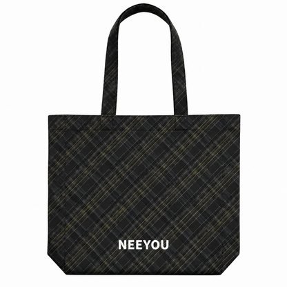 Black Plaid Canvas Tote Bag