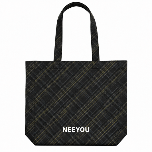 Black Plaid Canvas Tote Bag