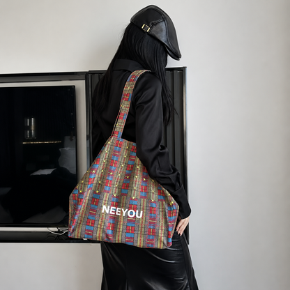 Colorful Plaid Canvas Tote Bag