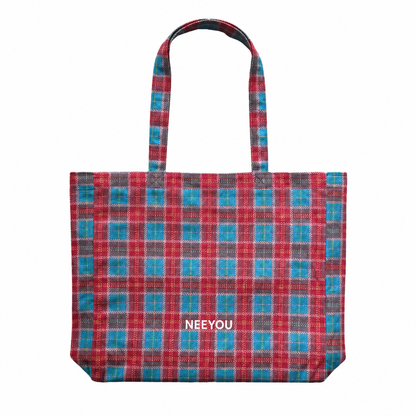 Red Plaid Canvas Tote Bag