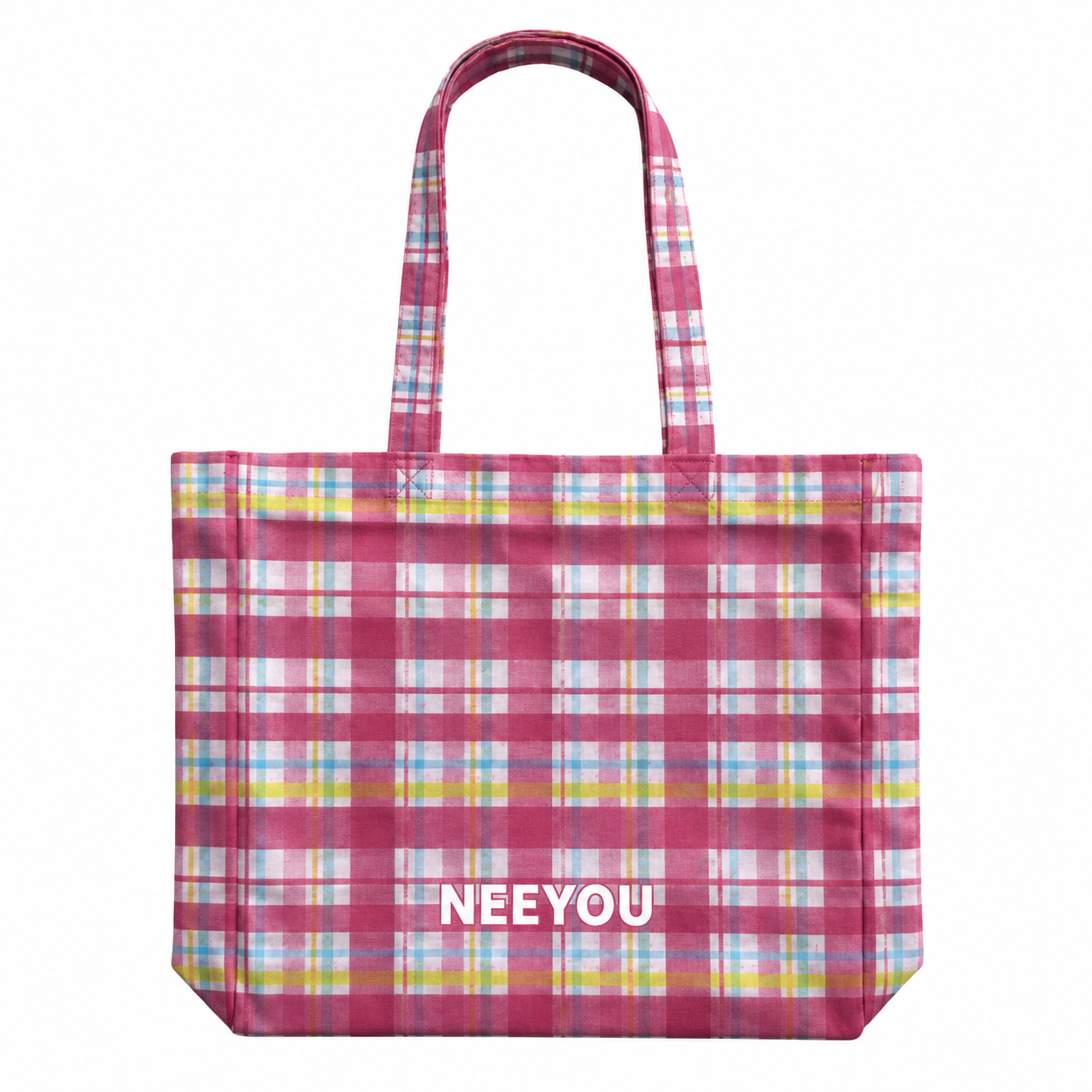 Pink Plaid Canvas Tote Bag