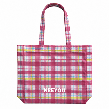 Pink Plaid Canvas Tote Bag