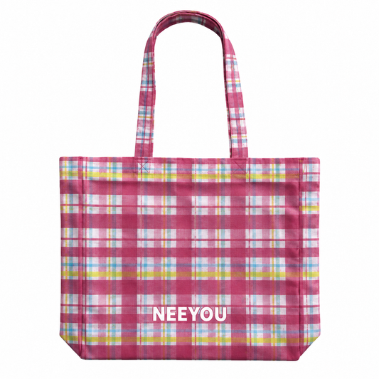 Pink Plaid Canvas Tote Bag
