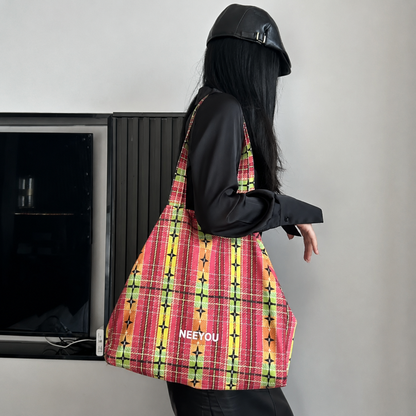 Colorful Plaid Canvas Tote Bag