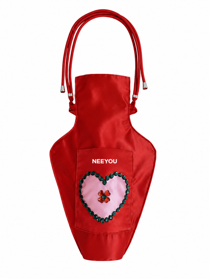 Red Satin Heart Detail Shoulder Bag