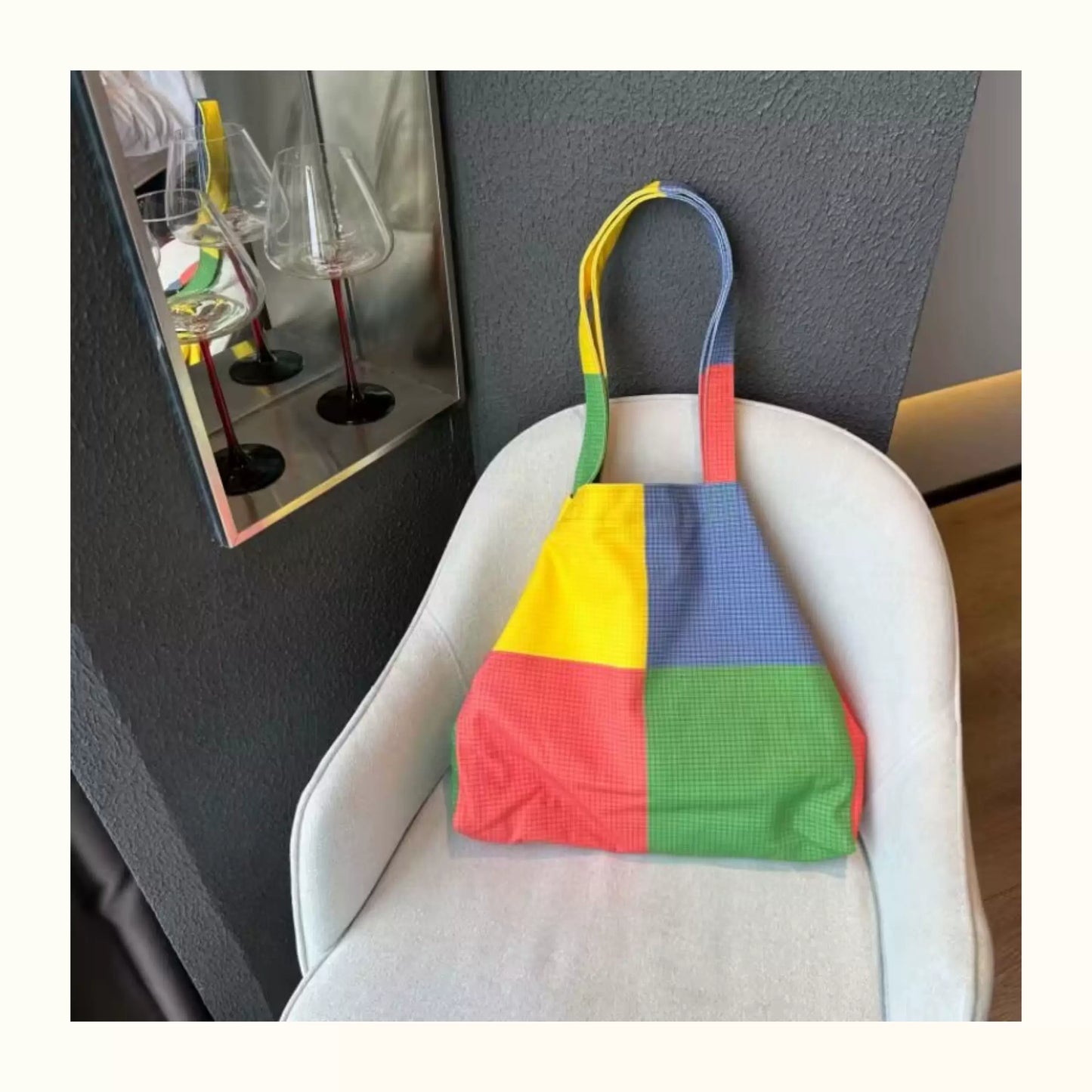 Color Block Canvas Tote Bag