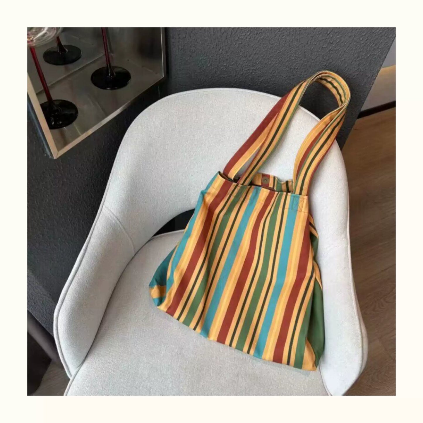 Colorful Stripe Canvas Tote Bag