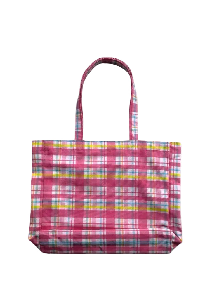 Pink Plaid Canvas Tote Bag