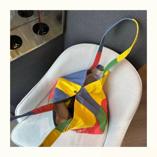 Color Block Canvas Tote Bag