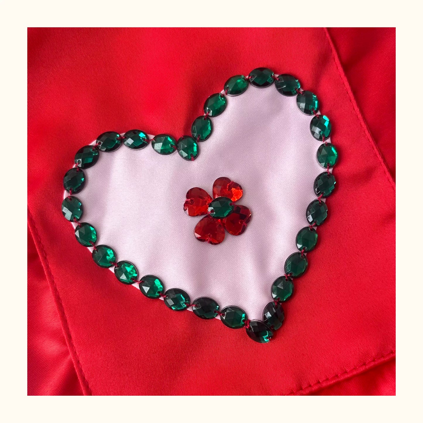 Red Satin Heart Detail Shoulder Bag