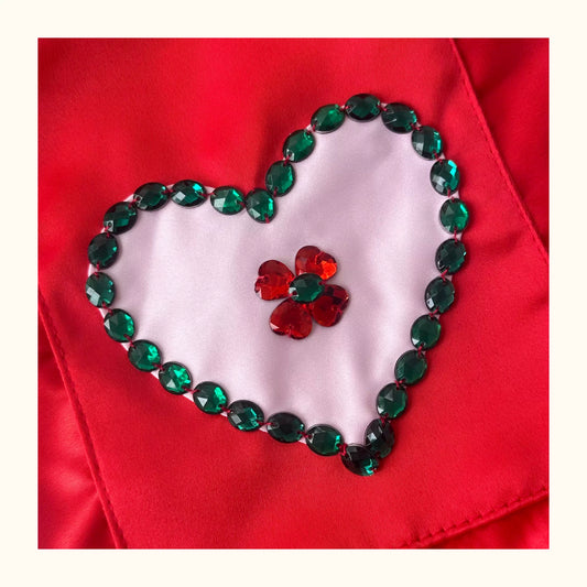 Red Satin Heart Detail Shoulder Bag