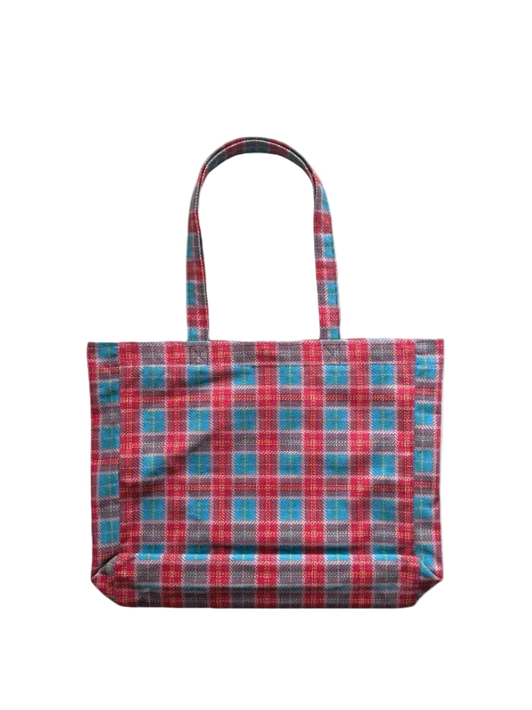 Red Plaid Canvas Tote Bag