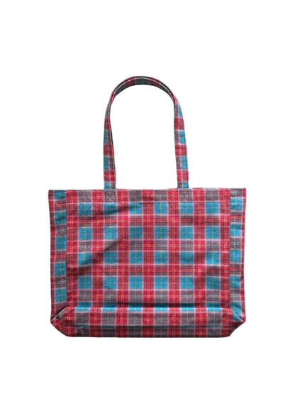 Red Plaid Canvas Tote Bag