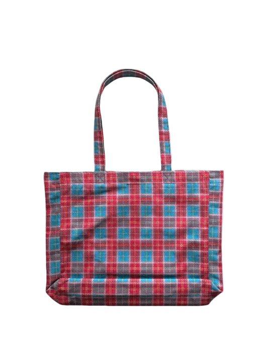 Red Plaid Canvas Tote Bag