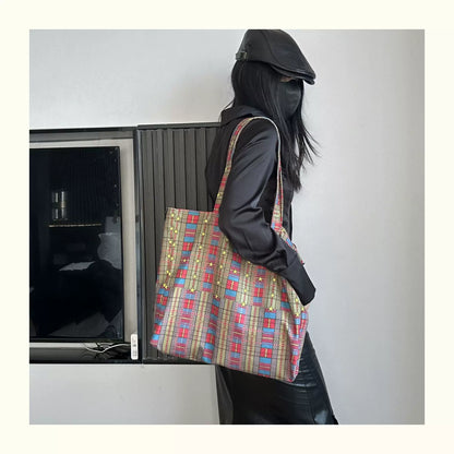 Colorful Plaid Canvas Tote Bag