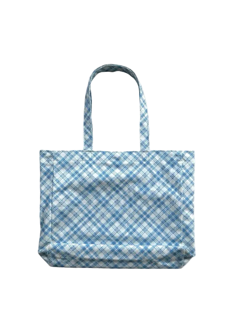 Blue Plaid Canvas Tote Bag