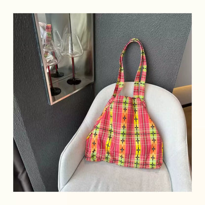 Colorful Plaid Canvas Tote Bag