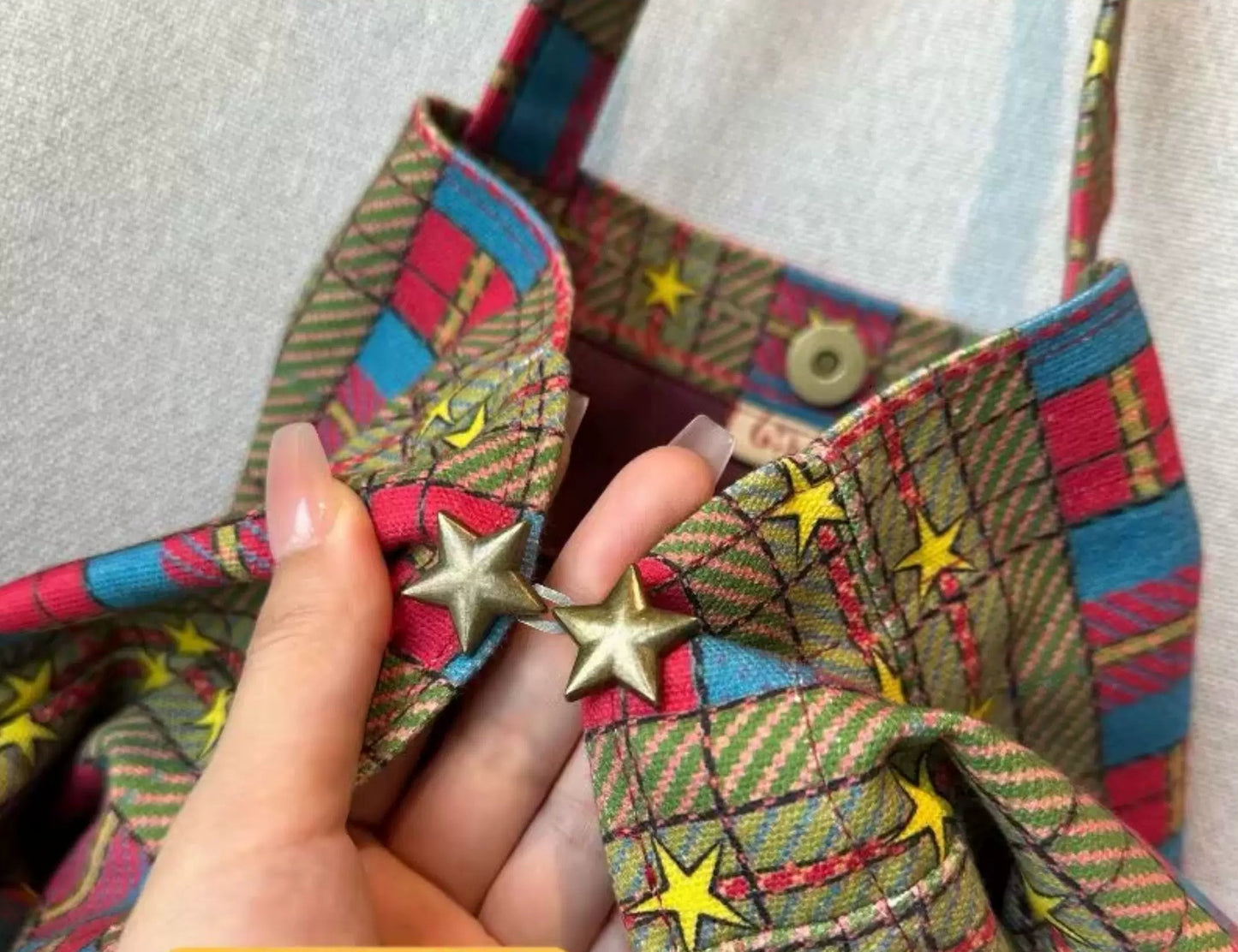 Colorful Plaid Canvas Tote Bag