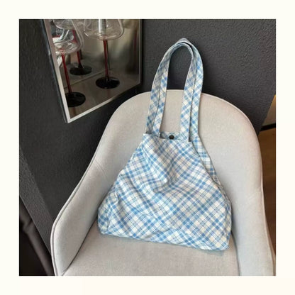 Blue Plaid Canvas Tote Bag