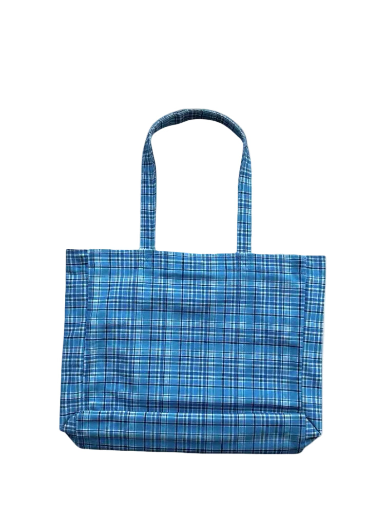 Blue Plaid Canvas Tote Bag