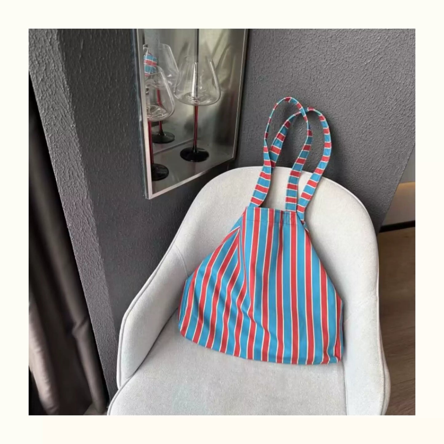Blue Stripe Canvas Tote Bag