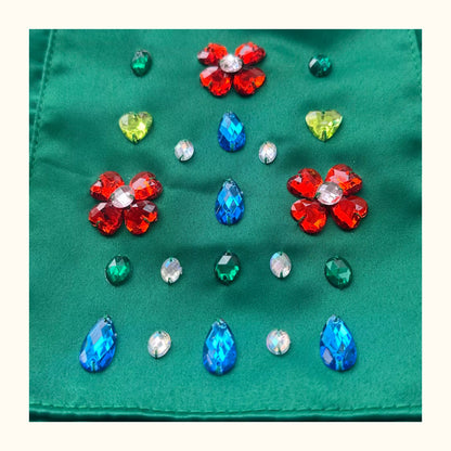 Green Satin Rhinestone Shoulder Bag