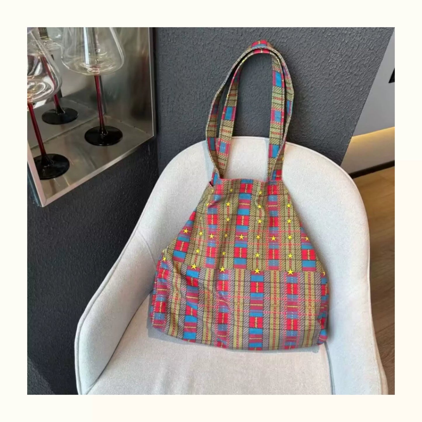 Colorful Plaid Canvas Tote Bag