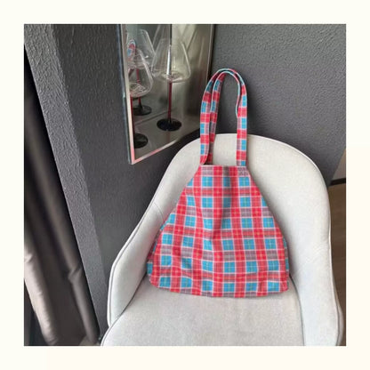 Red Plaid Canvas Tote Bag