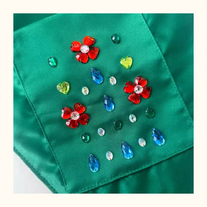 Green Satin Rhinestone Shoulder Bag