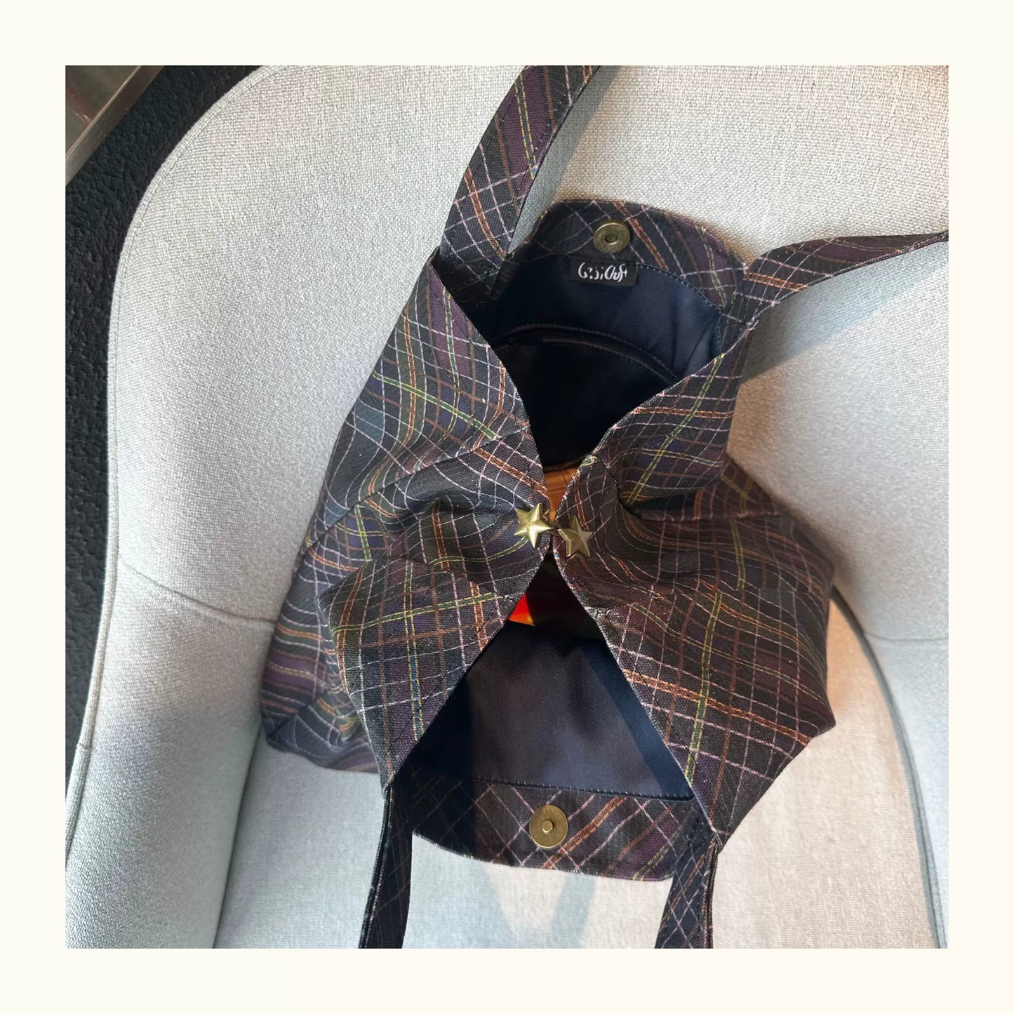 Black Plaid Canvas Tote Bag