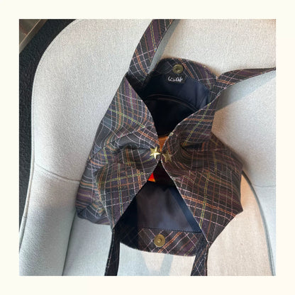 Black Plaid Canvas Tote Bag