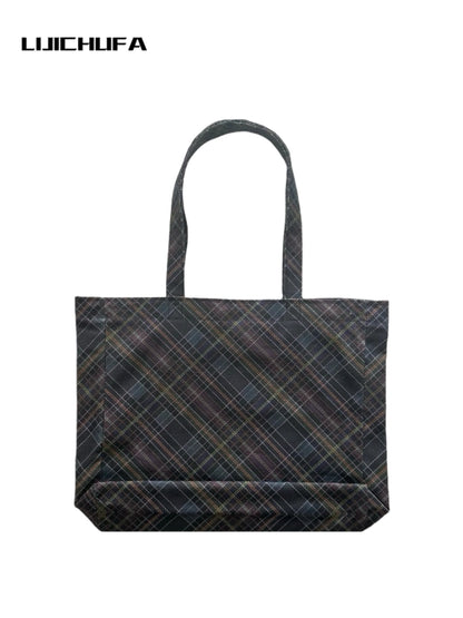 Black Plaid Canvas Tote Bag