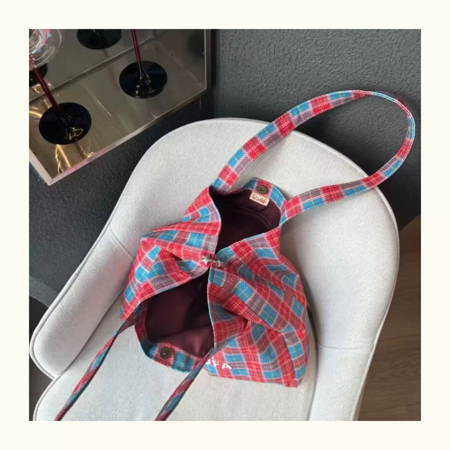 Red Plaid Canvas Tote Bag