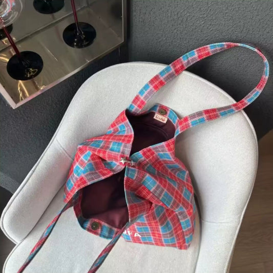 Red Plaid Canvas Tote Bag