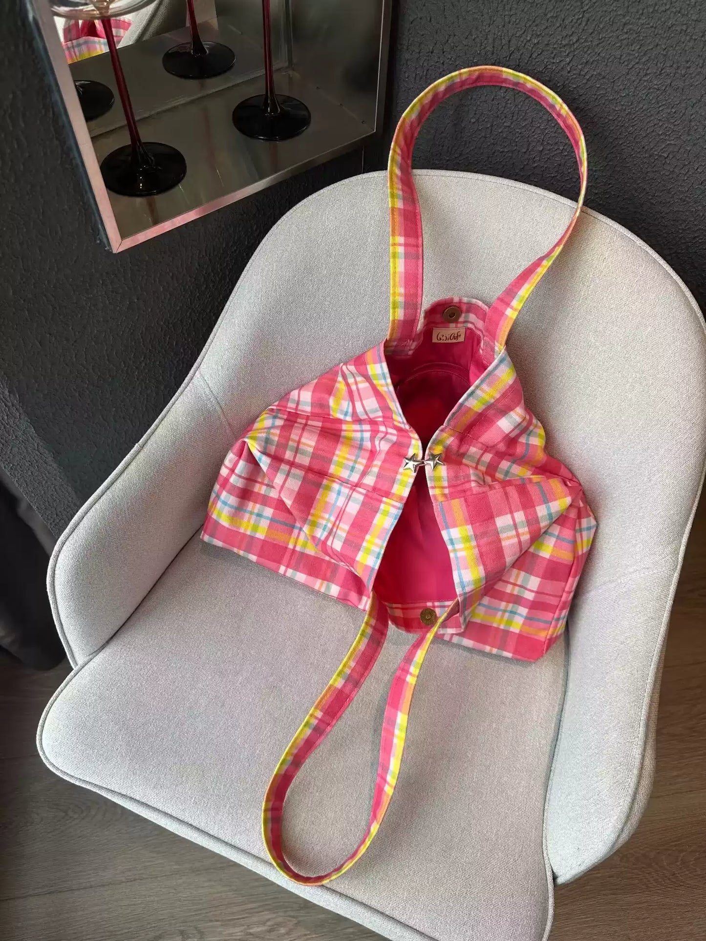Pink Plaid Canvas Tote Bag