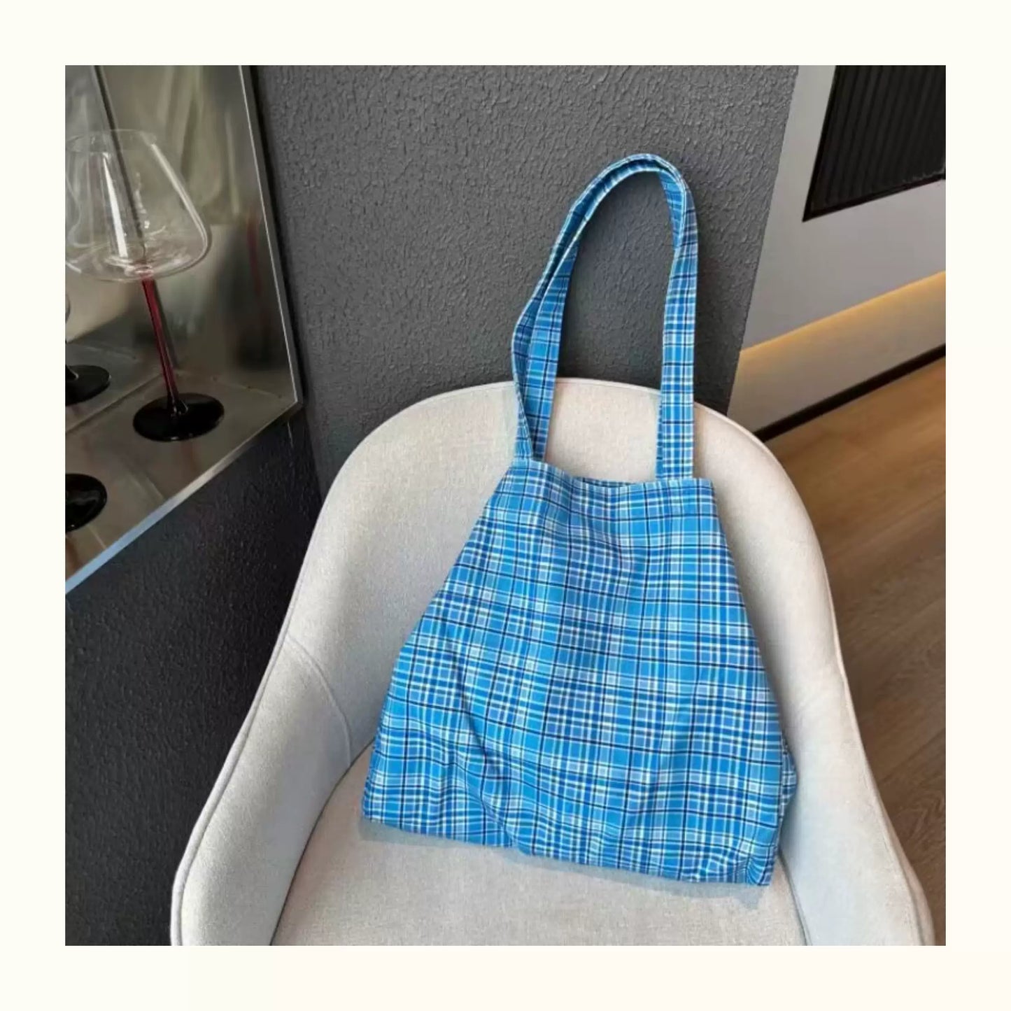 Blue Plaid Canvas Tote Bag