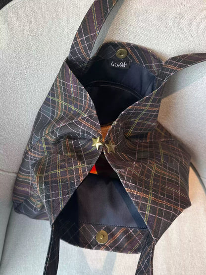 Black Plaid Canvas Tote Bag